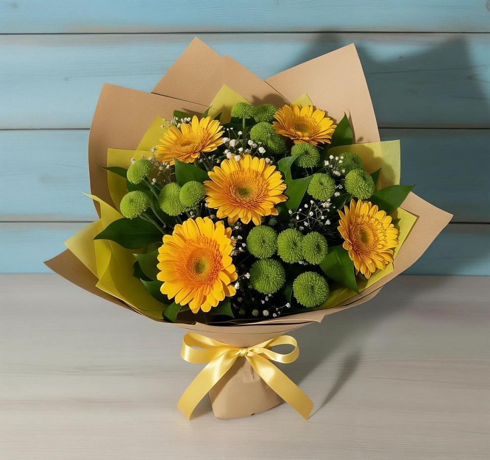Букет цветов из: Герберы и Хризантемы в Семёнове
