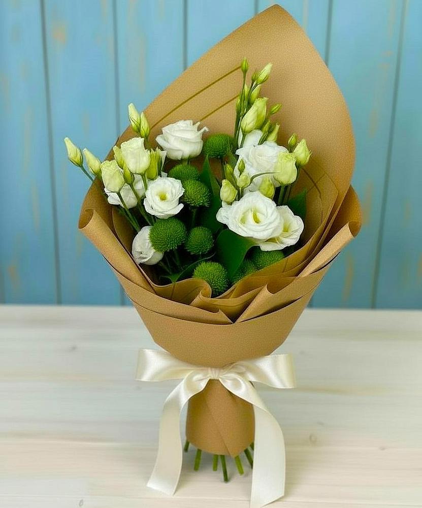 Букет цветов из: Хризантемы и Лизиантусы в Семёнове