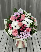 Букет цветов из:  Альстромерии, Гвоздики, Розы и Хризантемы в Семёнове