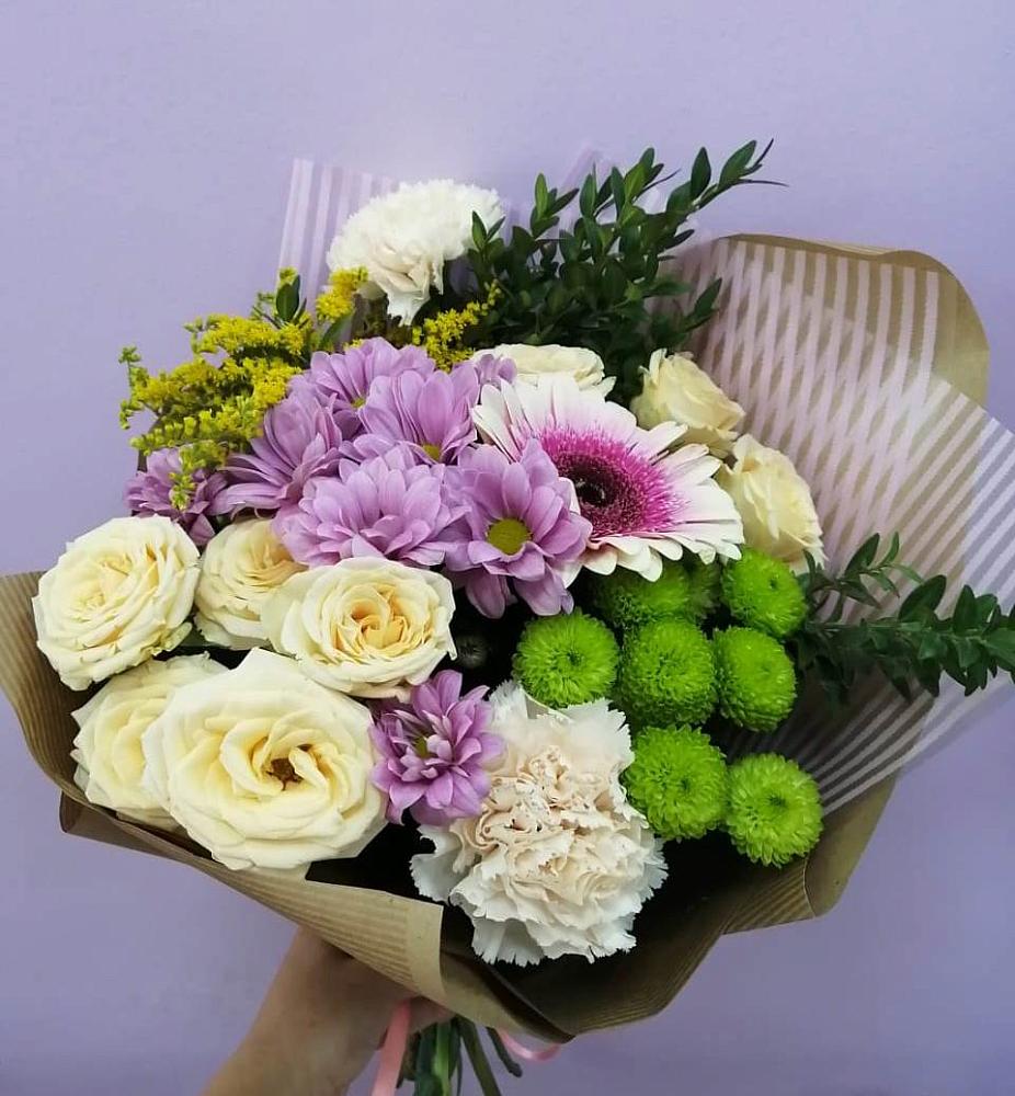 Букет цветов из: Хризантемы, Розы, Гвоздики и Герберы в Семёнове