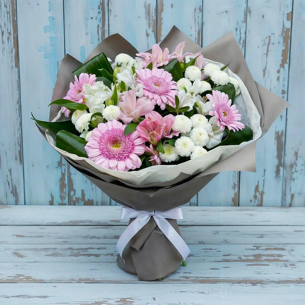 Букет цветов из: Герберы, Альстромерии и Хризантемы в Семёнове