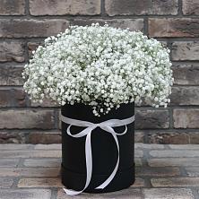 Цветочная композиция из Гипсофила в шляпной коробке в Семёнове